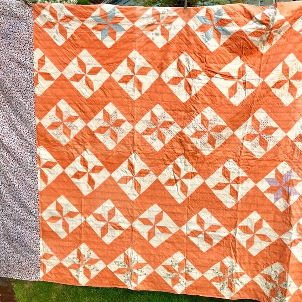 Vintage Farmhouse Pinwheel Quilt 67x90